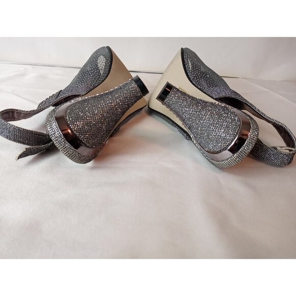 Pierre Dumas Women Shoe Sz10 Metallic Rhinestone Glitter Slingback Heel Open Toe - Picture 15 of 16